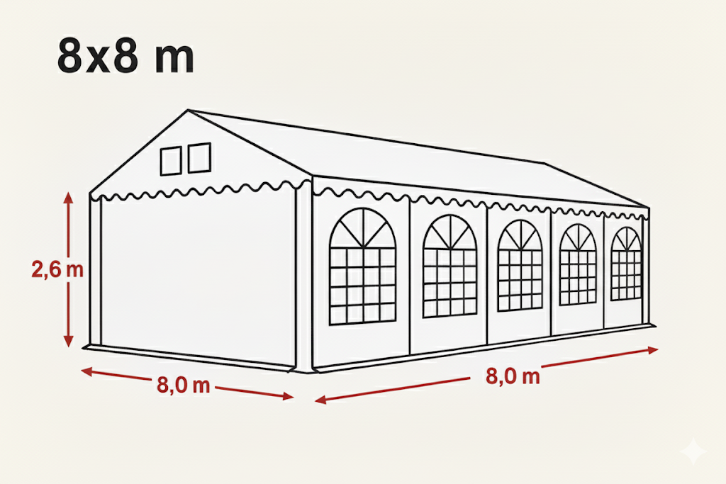 Maße 8 x 8 Meter Zelt