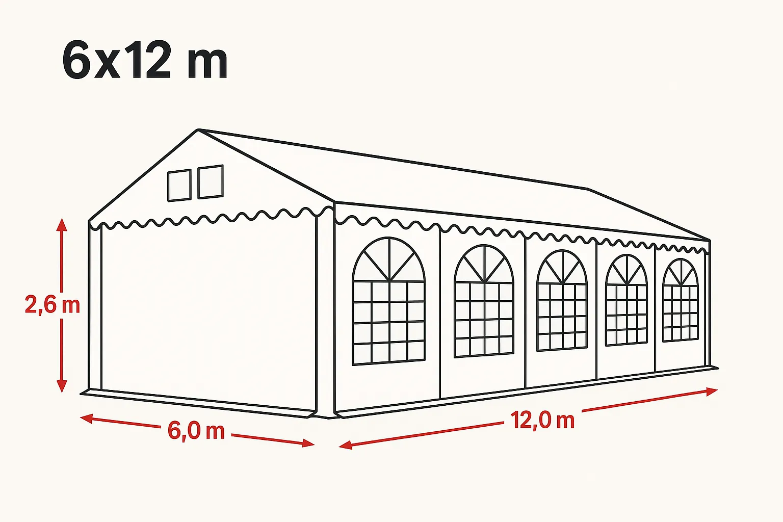 Maße 6 x 12 Meter Zelt