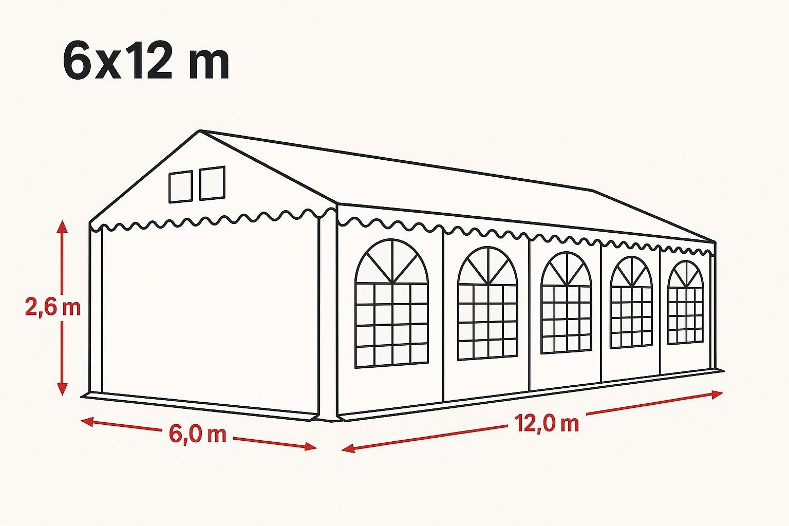 Partyzelt mieten 6 x 12 Meter